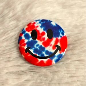 Tie-dye Smiley Face Button Red White & Blue Metal